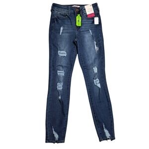 SO‎ Skinny Jeans Juniors Size 3 Medium Wash High Rise Distressed Ankle NWT